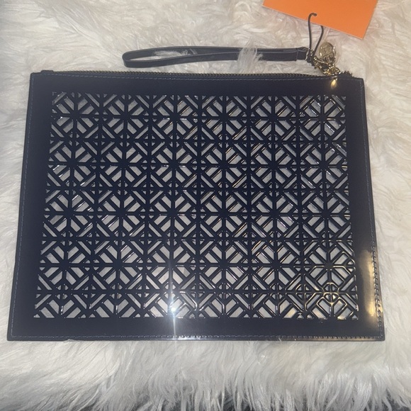 Tory Burch Blue Laser Cut Patent Leather Wristlet Pouch NWT - Picture 3 of 9